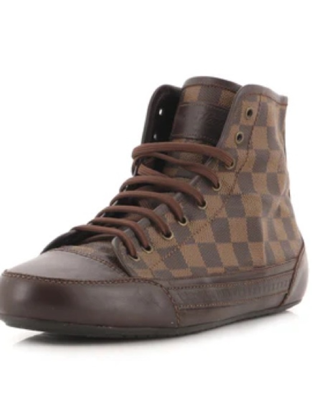 Louis Vuitton Brown Check High-Top Leather Sneakers(men’s big 6.5/woman 10)